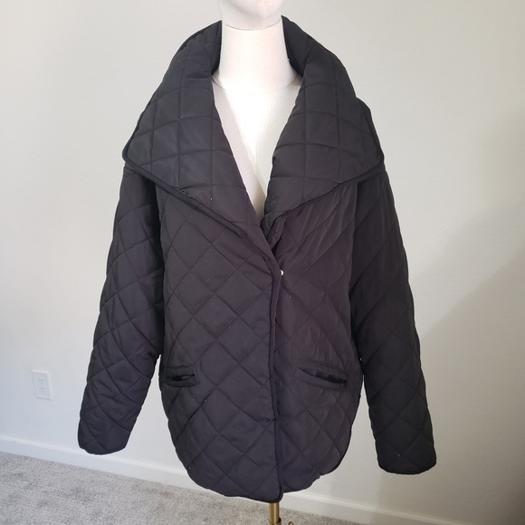 Cuyana Quilted Jacket Oversized Shawl Collar Snap Front Black SM - Picture 1 of 11
